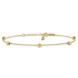 14k Diamond-cut Beads 5-Station 9 inch Plus 1 inch Bead Dangle Extender - Total 10 inch Anklet ANK227