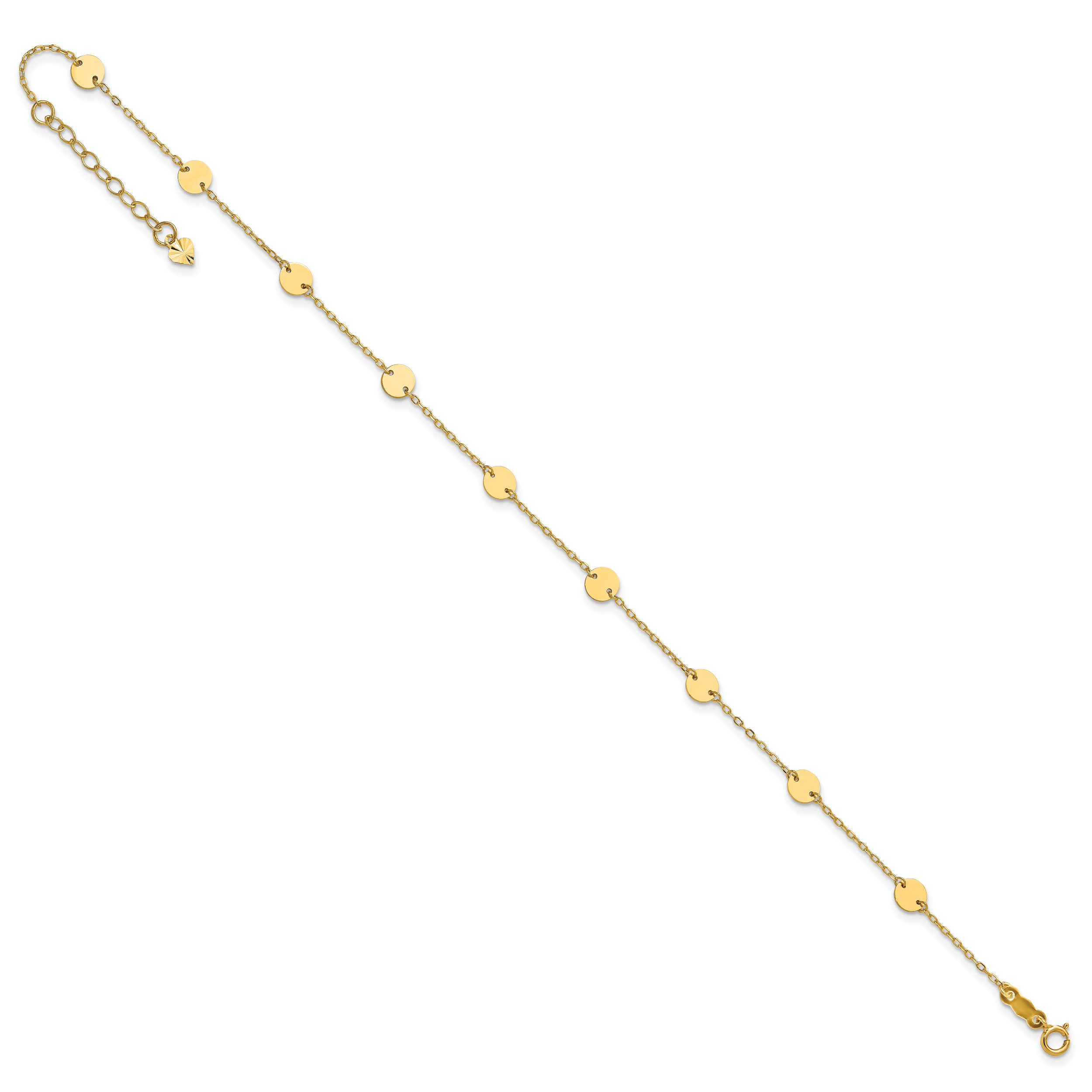 14K Polished Disc 9-Station 9 inch Plus 1 inch Extender - Total 10 inch Anklet ANK195