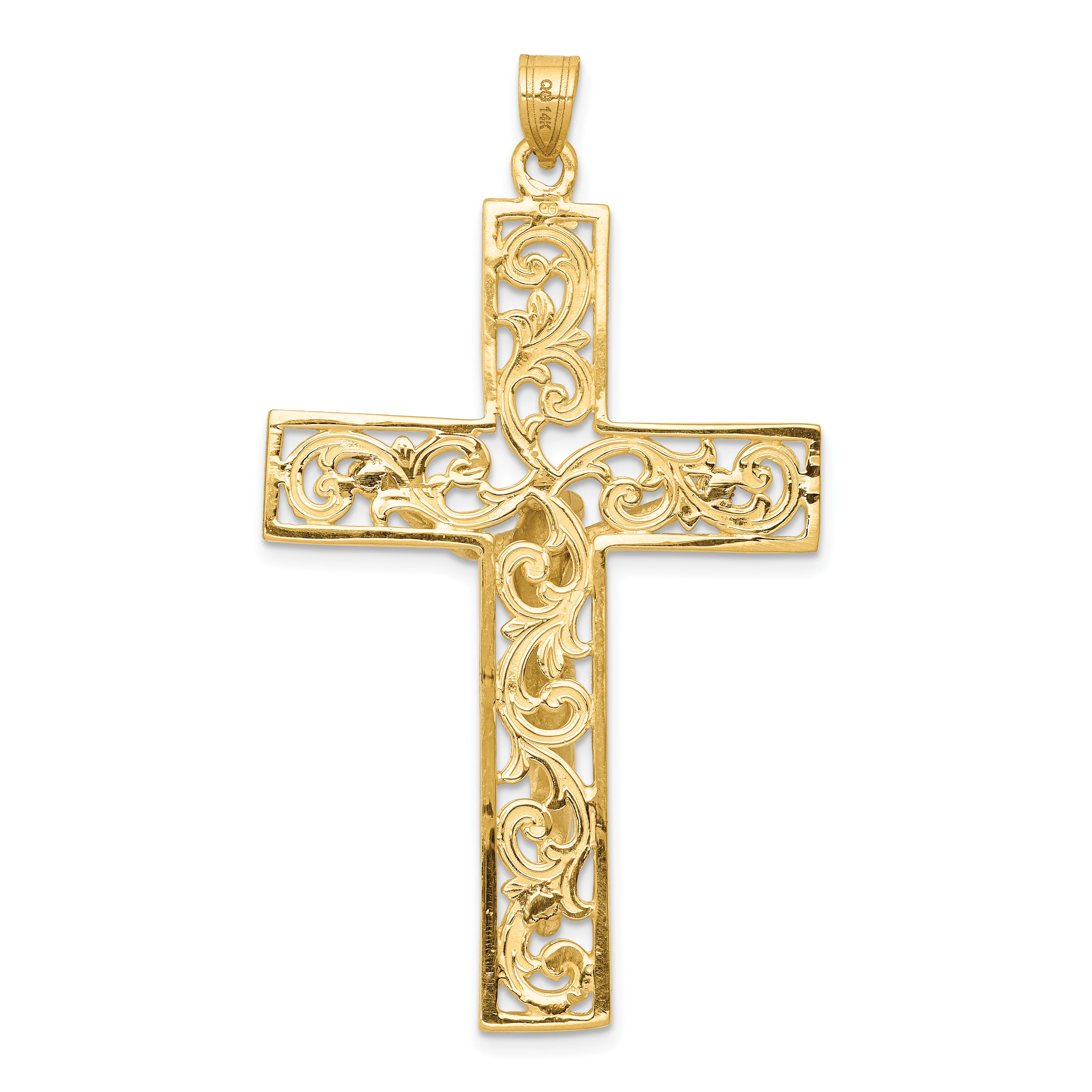 14k Two-tone Diamond-cut Filigree Crucifix Pendant C2015