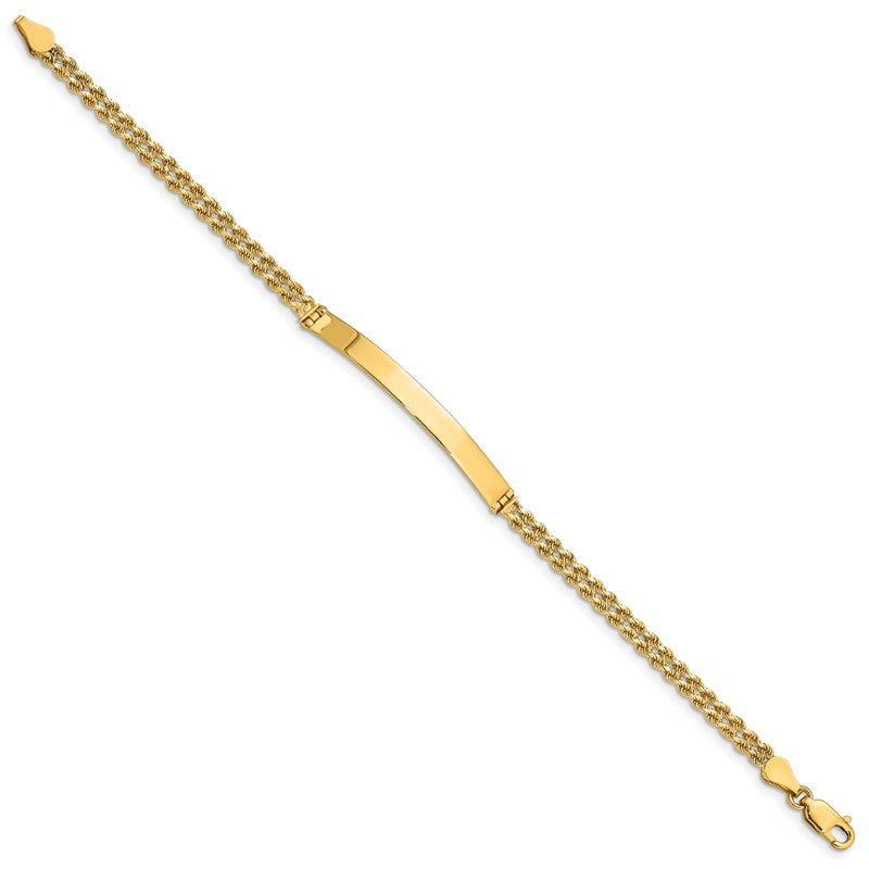 14k Polished Solid Chain/Solid Plate Two-Strand Rope 41x5mm Plate 7 inch ID Bracelet 014SD