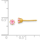 Inverness 14k 3mm Square Pink CZ Post Piercing Earrings 470E