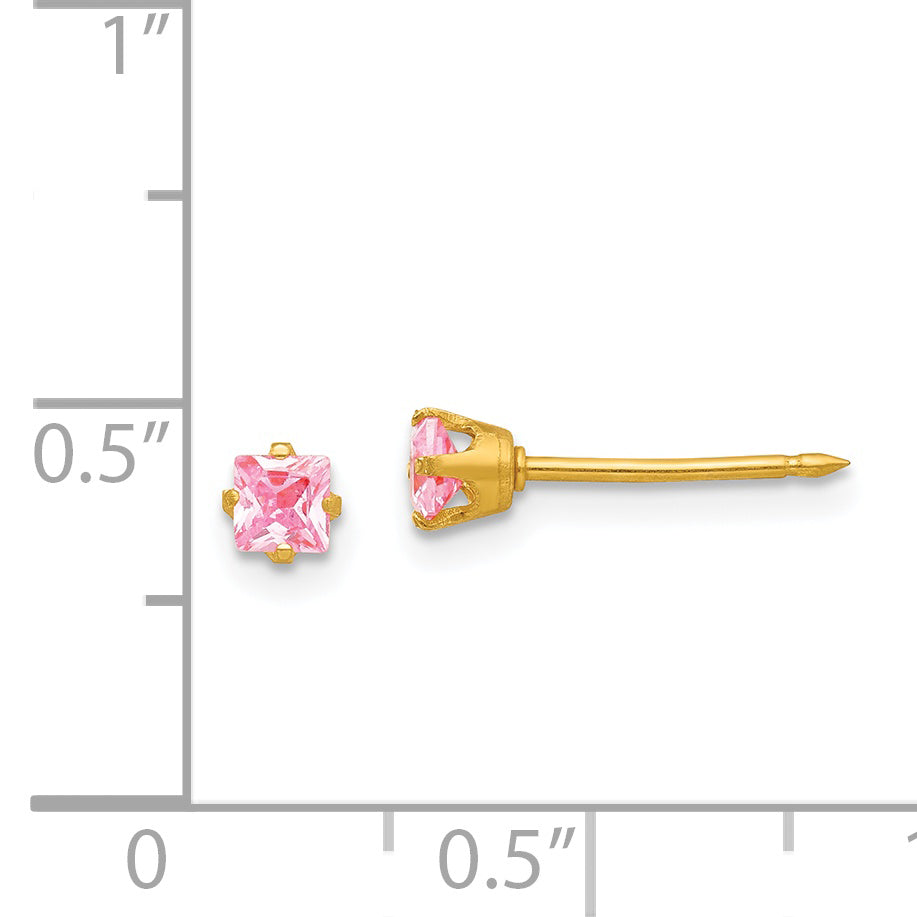 Inverness 14k 3mm Square Pink CZ Post Piercing Earrings 470E