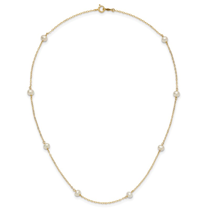 14k 4-5mm White Near-Round Freshwater Cultured Pearl 8-Station 16 inch Necklace PR52