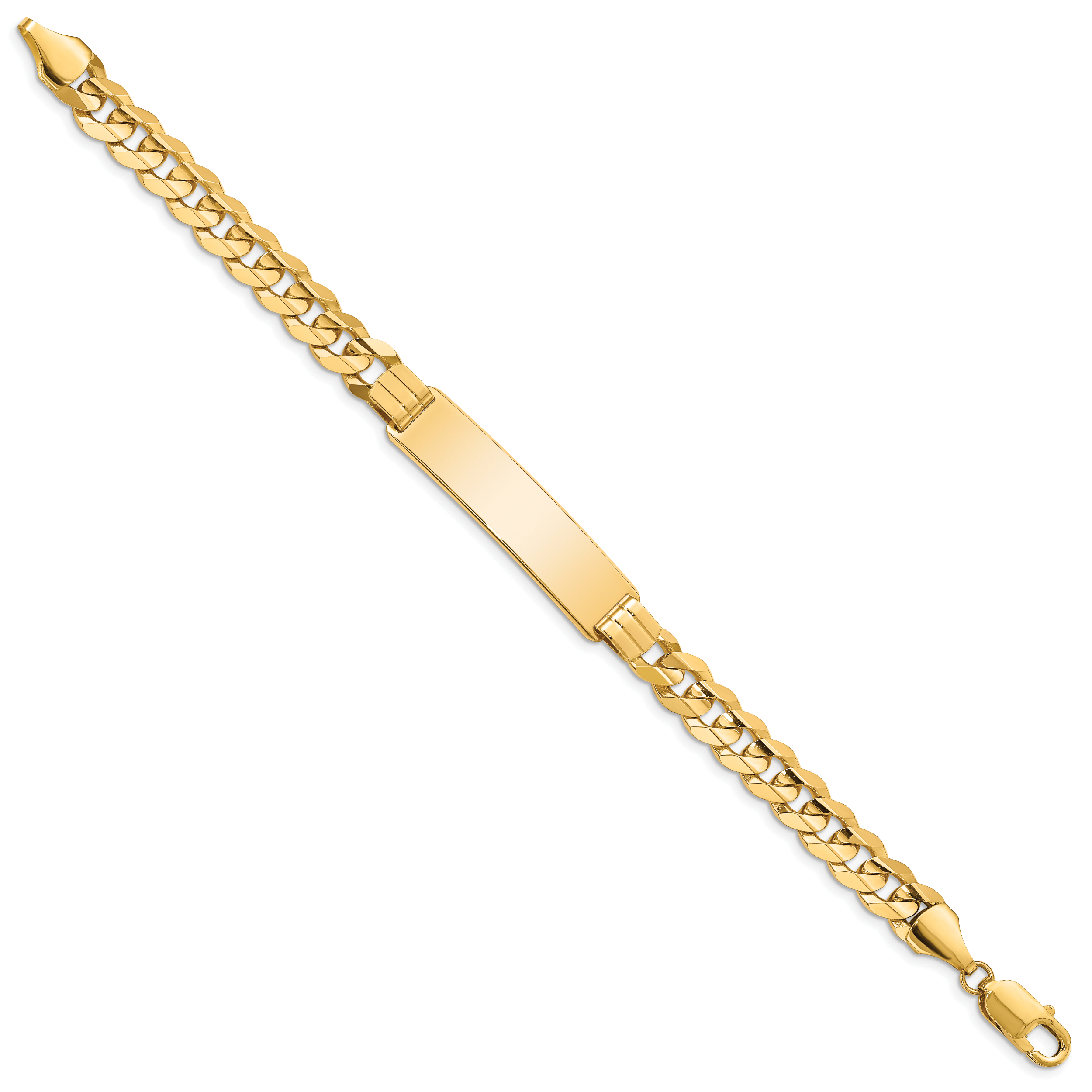 14k Polished Solid Chain/Solid Plate Curb Link 37x8.5mm Plate 8 inch ID Bracelet CUR220ID