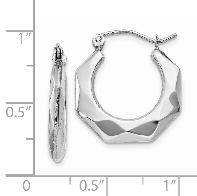 14k White Gold Faceted Hoop Earrings TC510