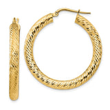 14k 4x35mm Diamond-cut Round Tube Hoop Earrings TF1335