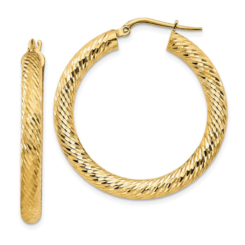 14k 4x35mm Diamond-cut Round Tube Hoop Earrings TF1335