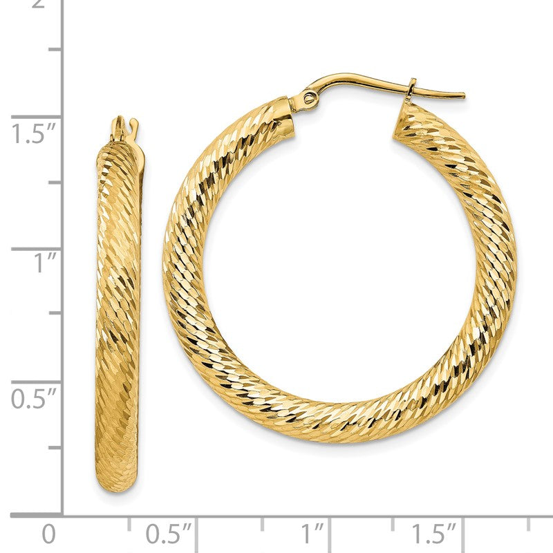 14k 4x35mm Diamond-cut Round Tube Hoop Earrings TF1335