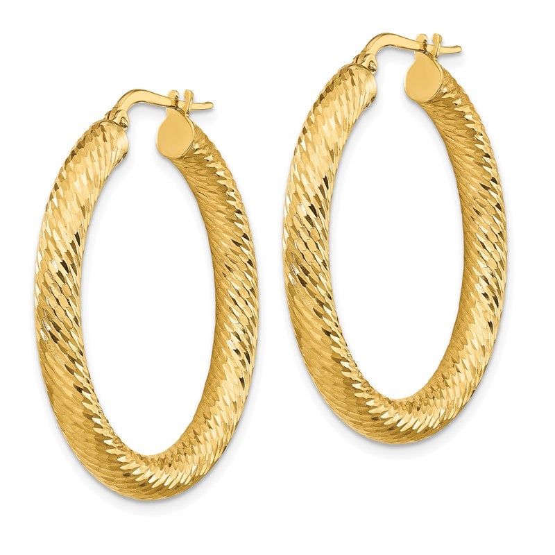 14k 4x35mm Diamond-cut Round Tube Hoop Earrings TF1335