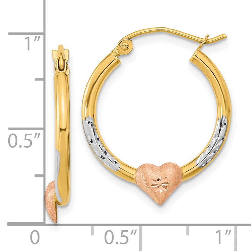 14k Two-tone with White Rhodium D/C Heart Hoop Earrings TF1238