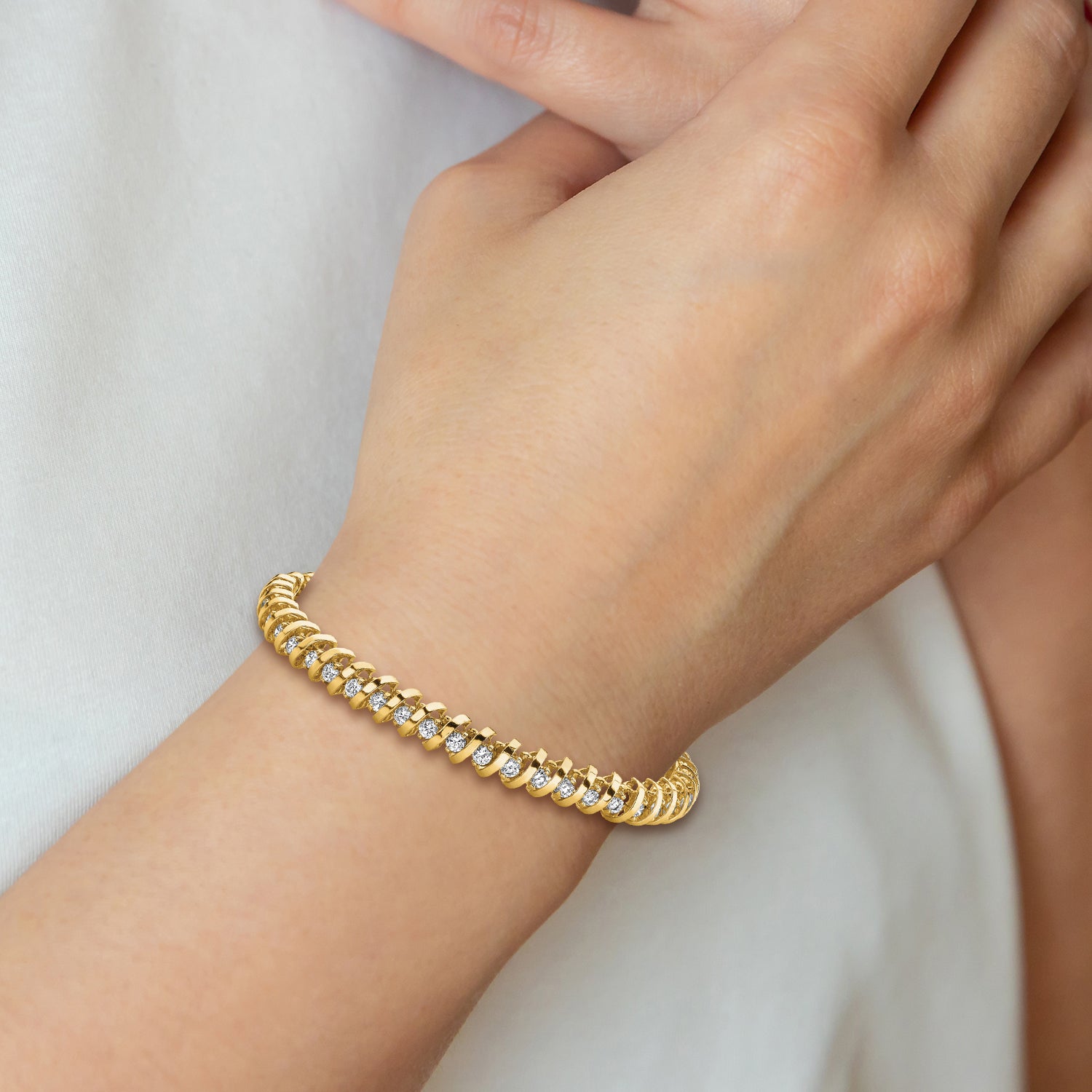 14k Complete 3.31 carat Round AA Diamond Fancy Spiral 7 inch Tennis Bracelet X2004AA