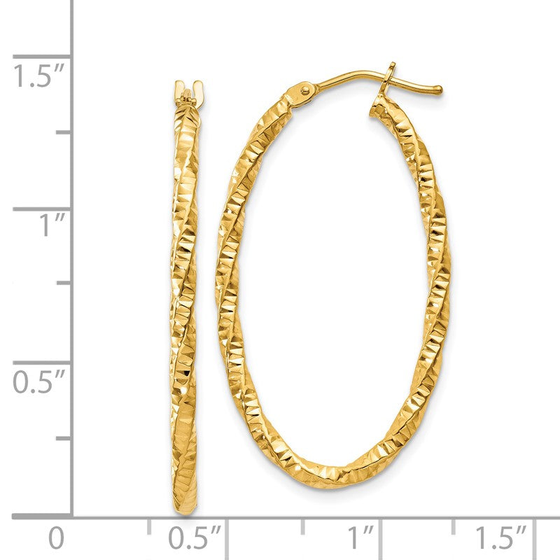 14ky 2mm Diamond-cut Oval Hoop Earrings PRE786