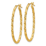 14ky 2mm Diamond-cut Oval Hoop Earrings PRE786