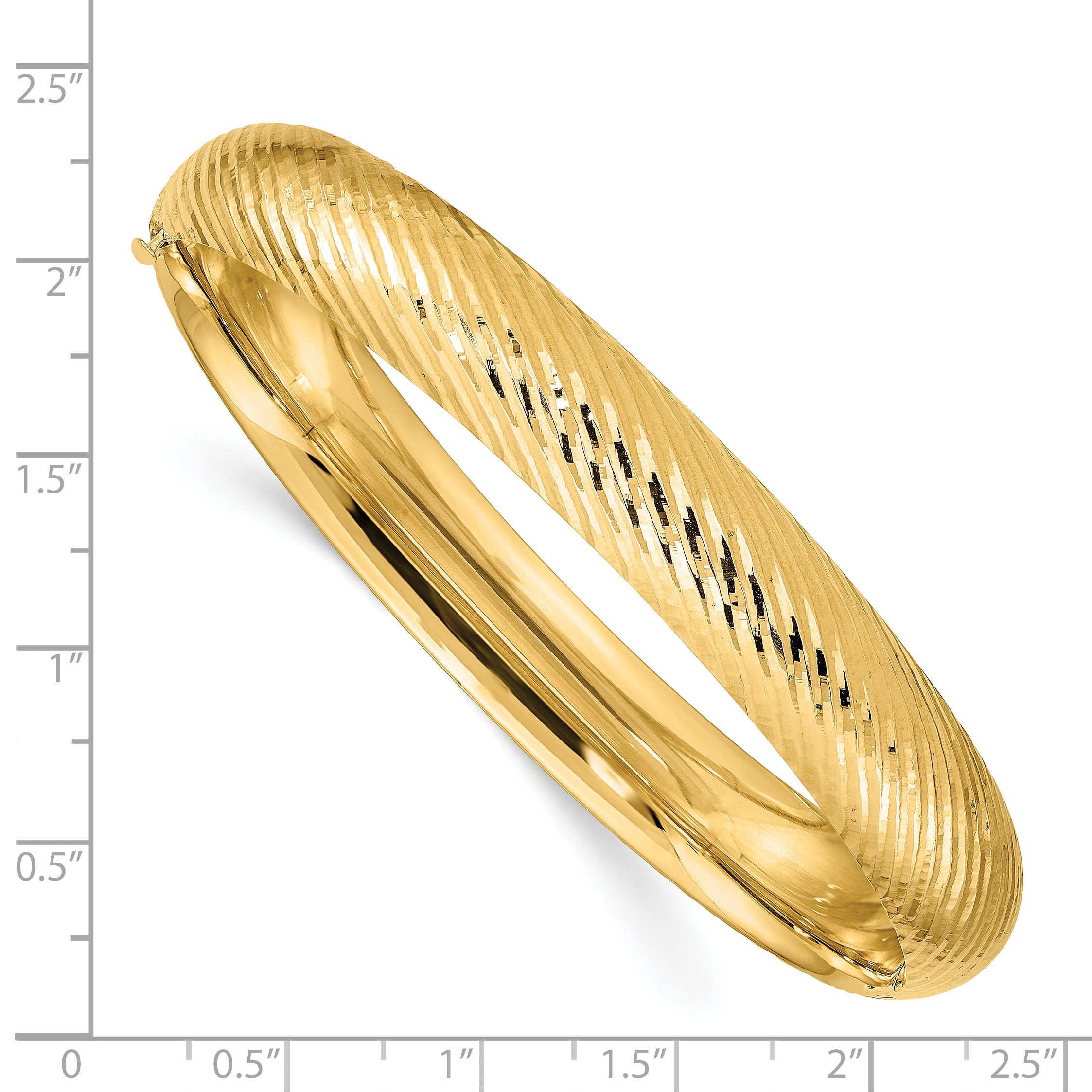 14k 7/16 Polished Textured 10.00mm Hinged Oval Bangle Bracelet DB655