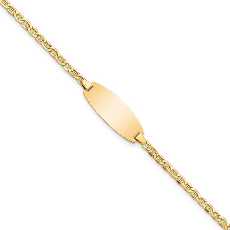 14k Polished Semi-Solid Chain/Solid Plate Anchor Link Oval 18.5x8.5mm Plate 5.5 inch Baby/Child ID Bracelet DCID145