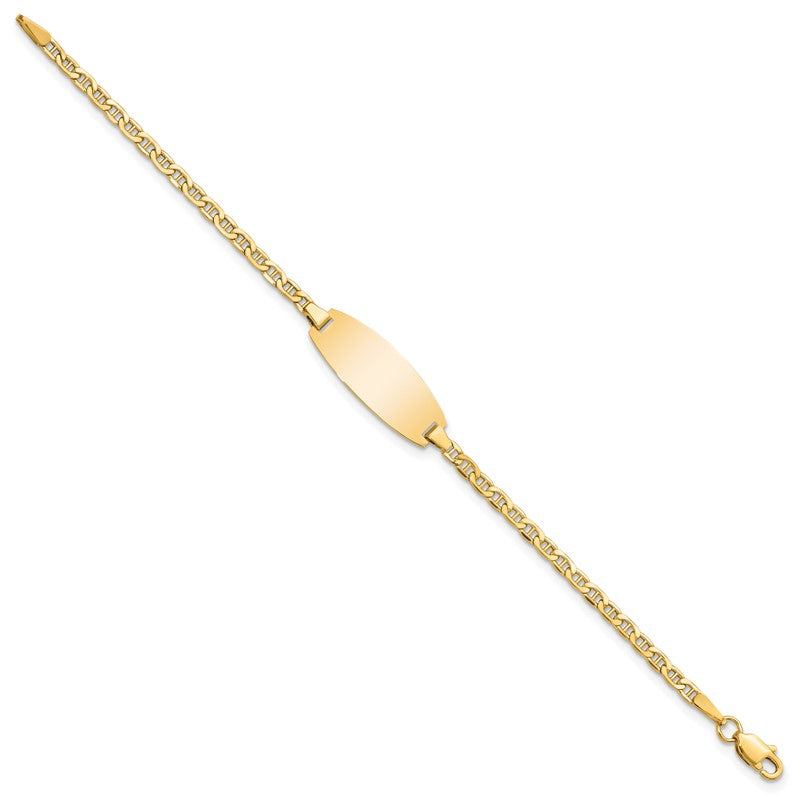 14k Polished Semi-Solid Chain/Solid Plate Anchor Link Oval 18.5x8.5mm Plate 5.5 inch Baby/Child ID Bracelet DCID145