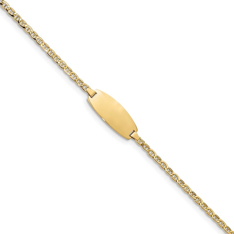 14k Polished Semi-Solid Chain/Solid Plate Anchor Link Oval 18.5x8.5mm Plate 5.5 inch Baby/Child ID Bracelet DCID145