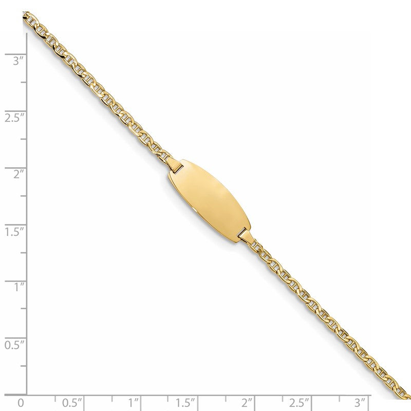 14k Polished Semi-Solid Chain/Solid Plate Anchor Link Oval 18.5x8.5mm Plate 5.5 inch Baby/Child ID Bracelet DCID145