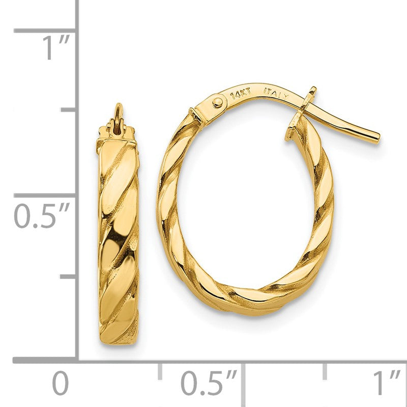 14K 3mm Patterned Oval Hoop Earrings TF868