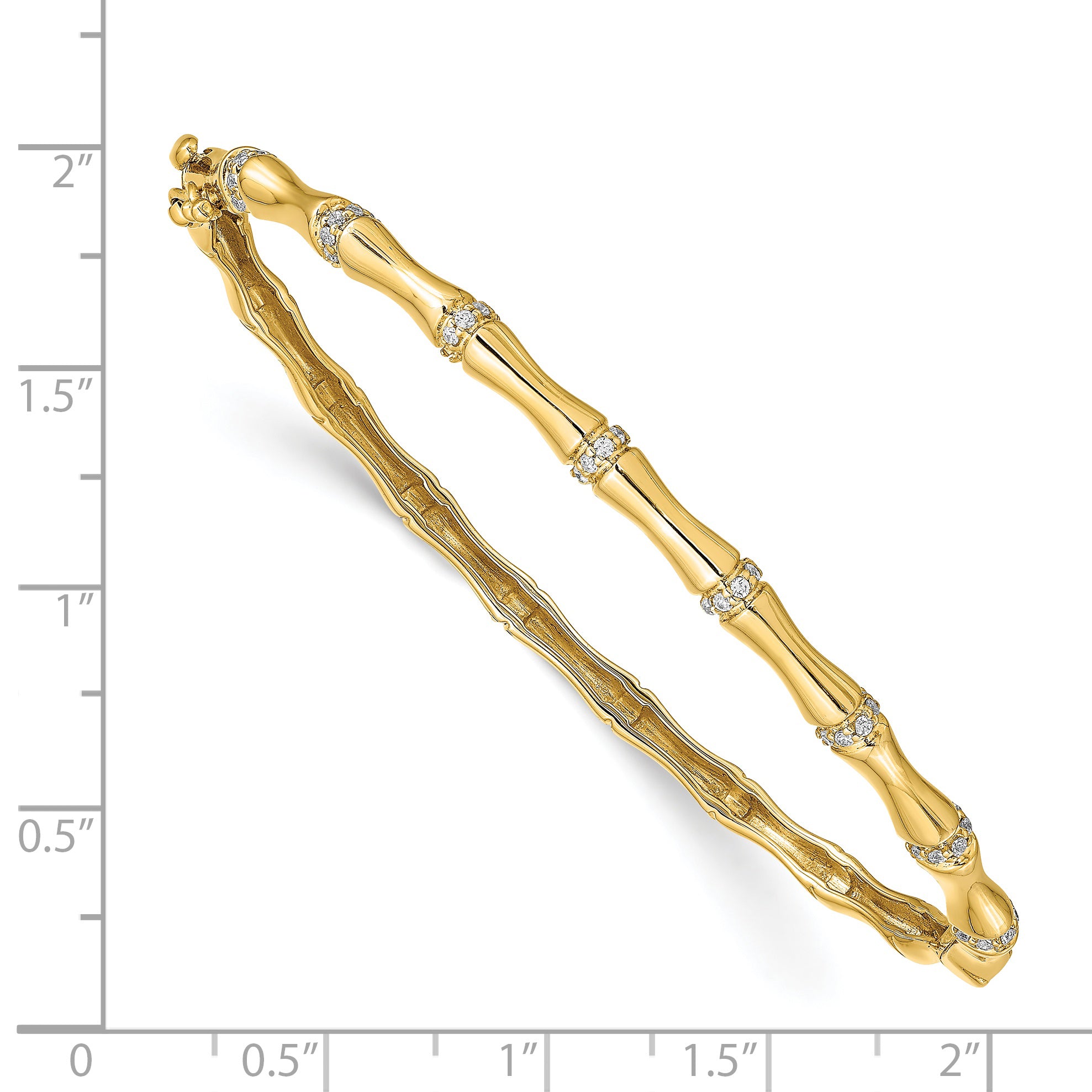 14k White Gold Bamboo Design Complete 1/4 carat Diamond Hinged Oval Bangle Bracelet BM3698