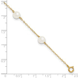 14k 6-7mm White Near-Round Freshwater Cultured Pearl 6-Station 9 inch Anklet XF559