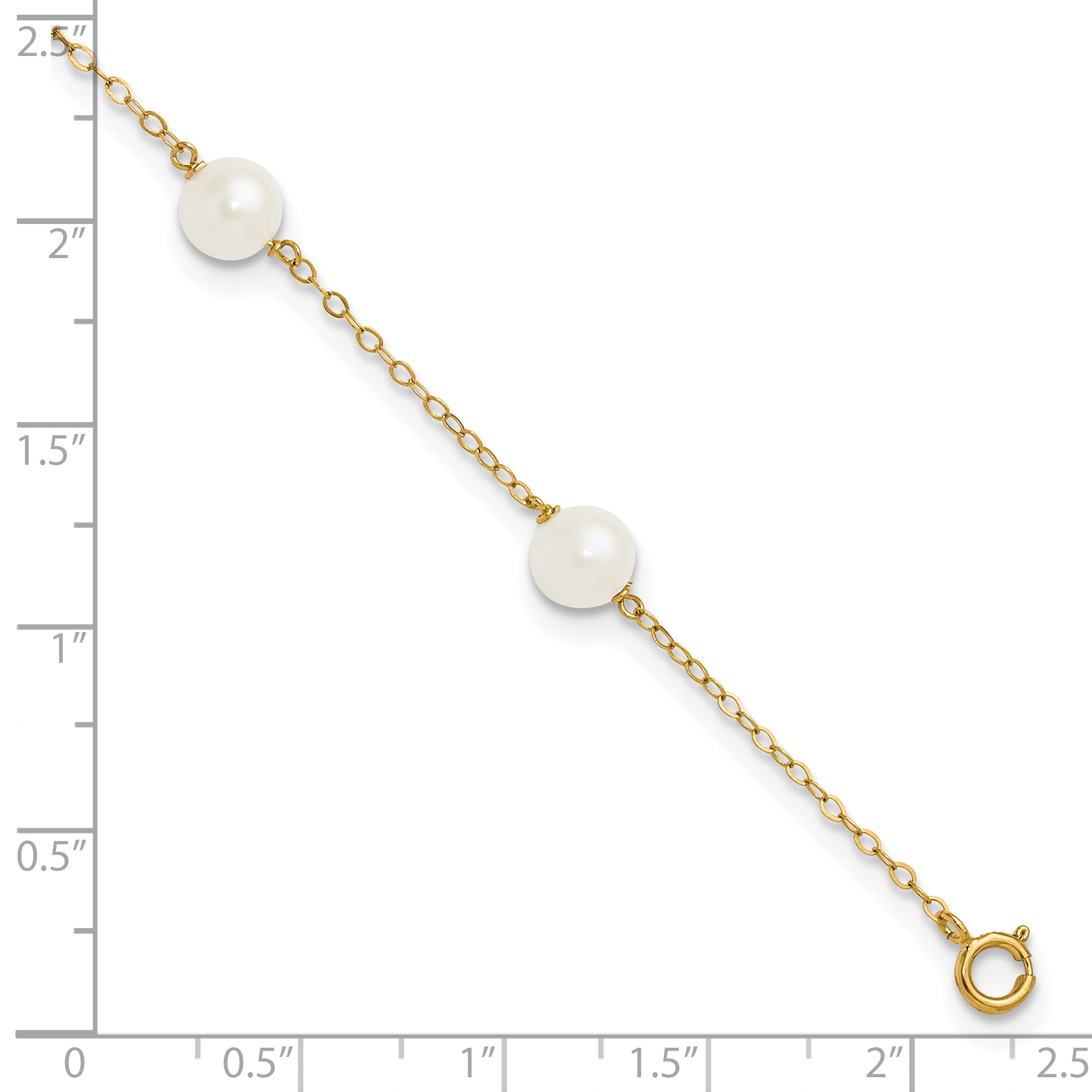 14k 6-7mm White Near-Round Freshwater Cultured Pearl 6-Station 9 inch Anklet XF559