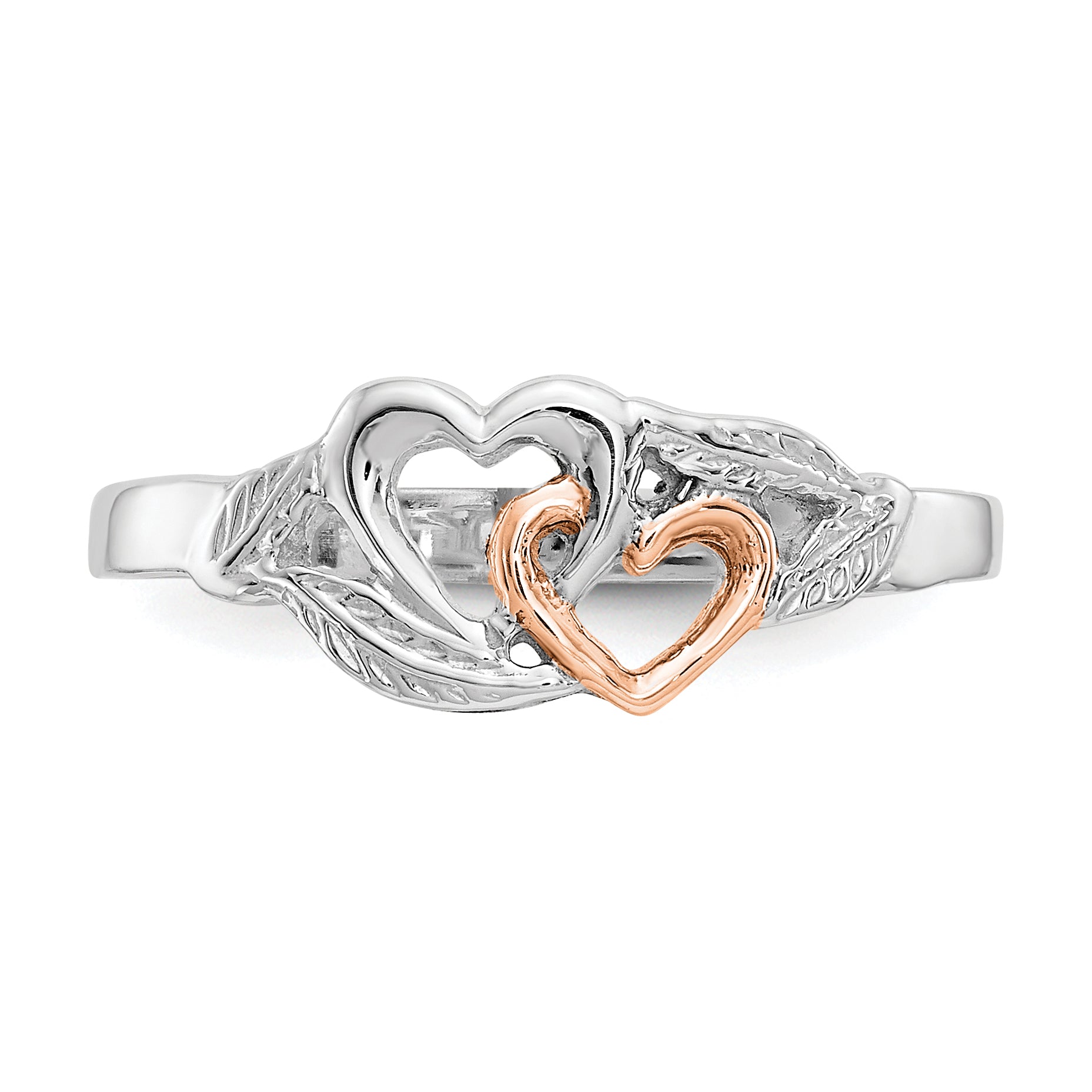 14K White and Rose Gold-Plated Polished 2 Hearts and Leaves Ring K5751