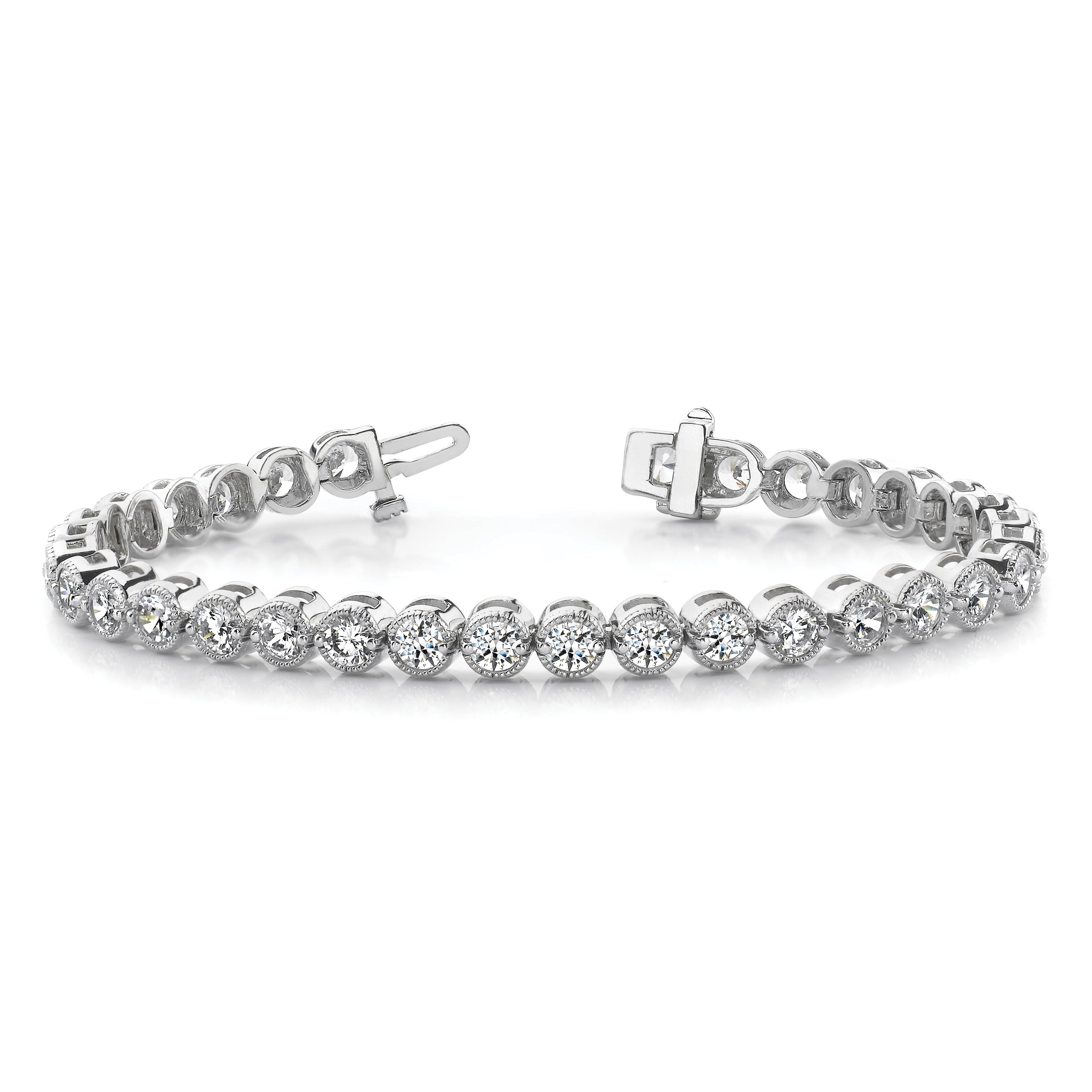 14k White Gold Complete 5 carat Round AA Diamond 2-prong 7 inch Tennis Bracelet X2901WAA