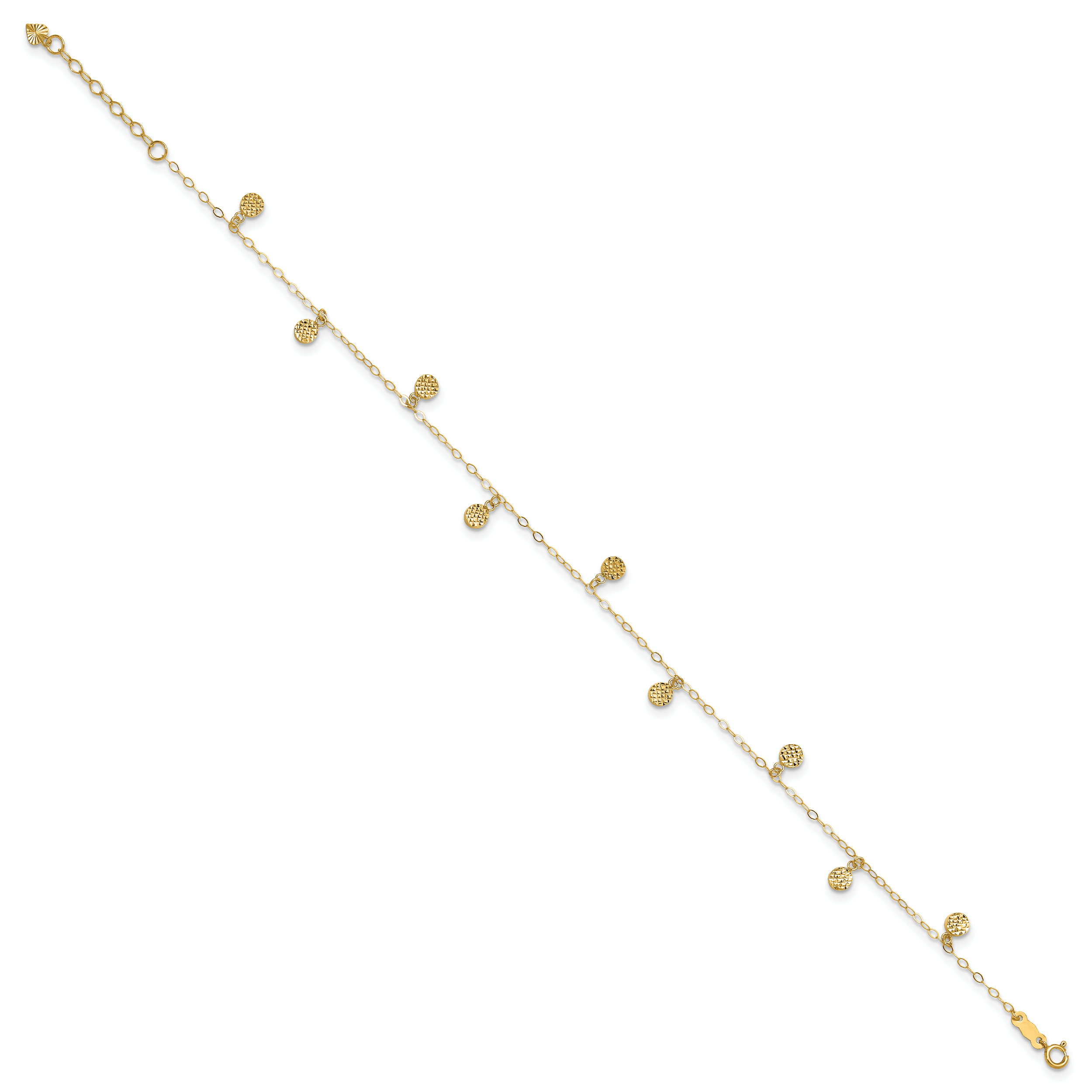 14k Hollow Dangle Circles 9 inch Plus 1 inch Extender - Total 10 inch Anklet ANK225
