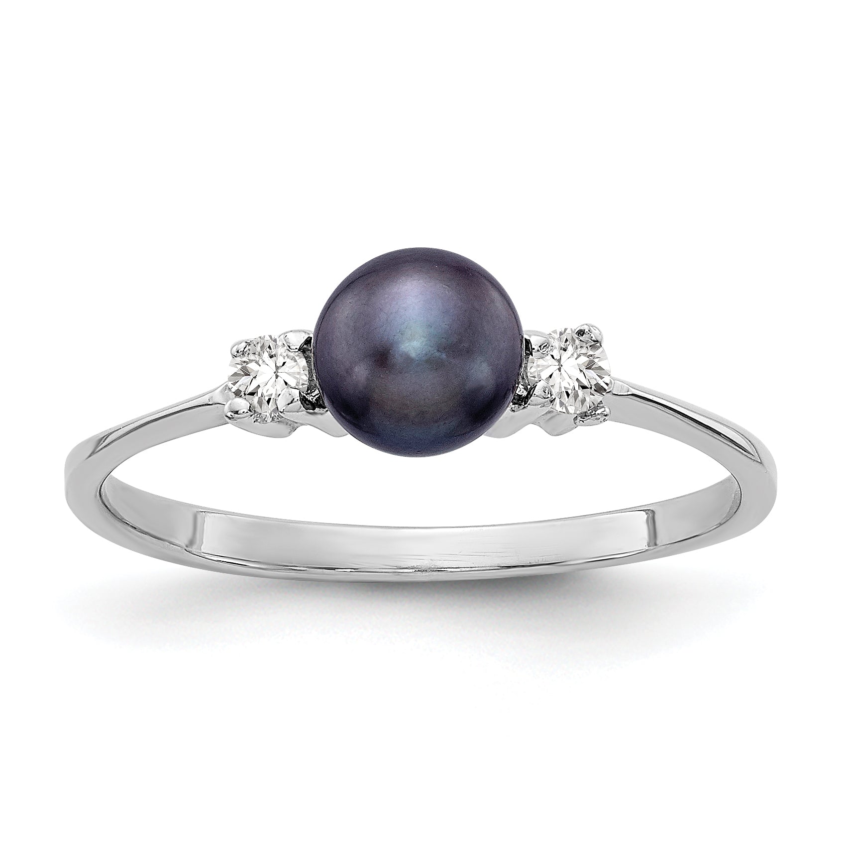 14k White Gold 5mm Black FW Cultured Pearl VS Diamond ring X9742BP/VS