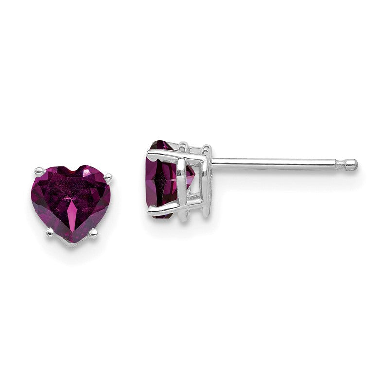 14k White Gold 5mm Heart Rhodolite Garnet Post Earrings XE97WRG