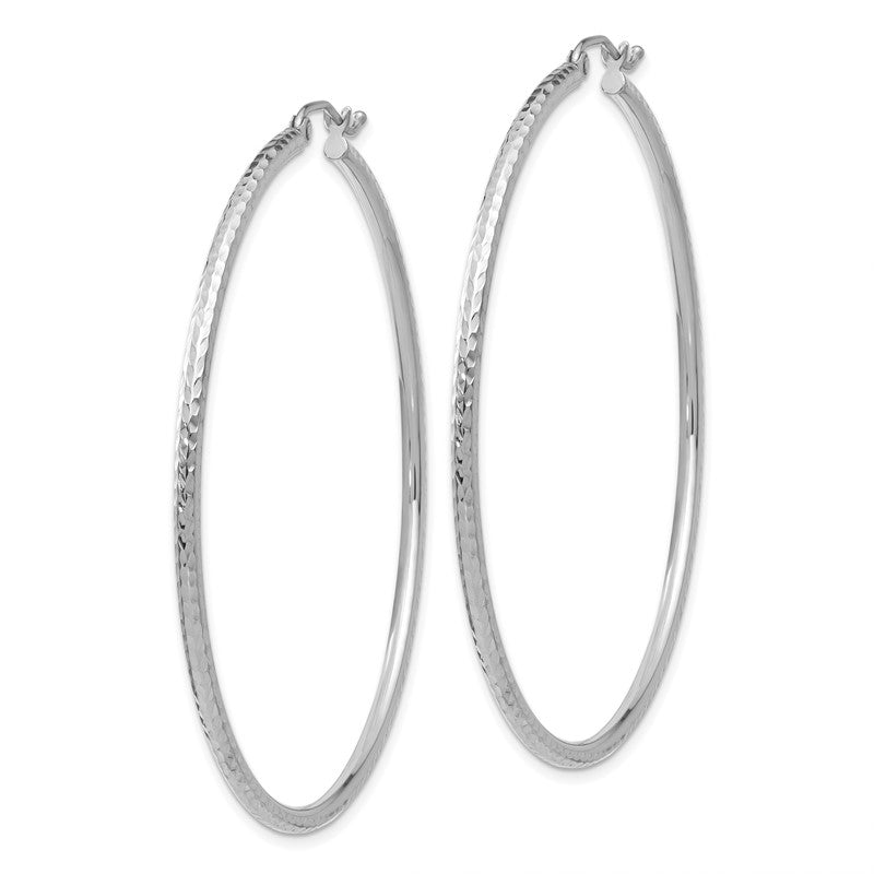 14k White Gold 2x55mm Diamond-cut Round Tube Hoop Earrings TC228