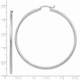 14k White Gold 2x55mm Diamond-cut Round Tube Hoop Earrings TC228