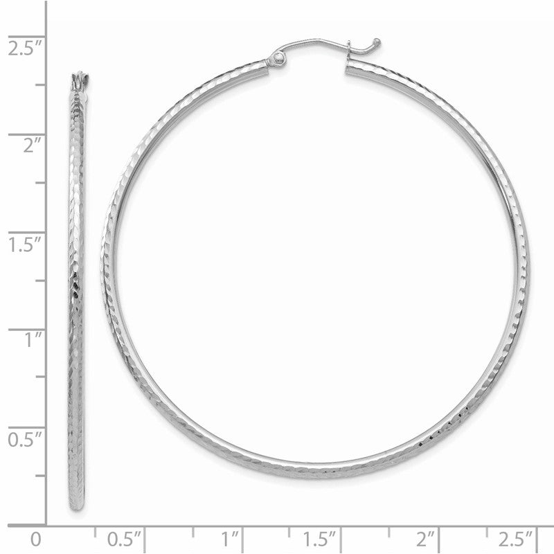 14k White Gold 2x55mm Diamond-cut Round Tube Hoop Earrings TC228