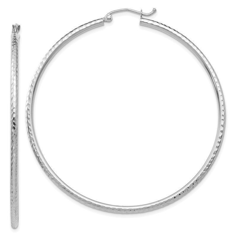 14k White Gold 2x55mm Diamond-cut Round Tube Hoop Earrings TC228