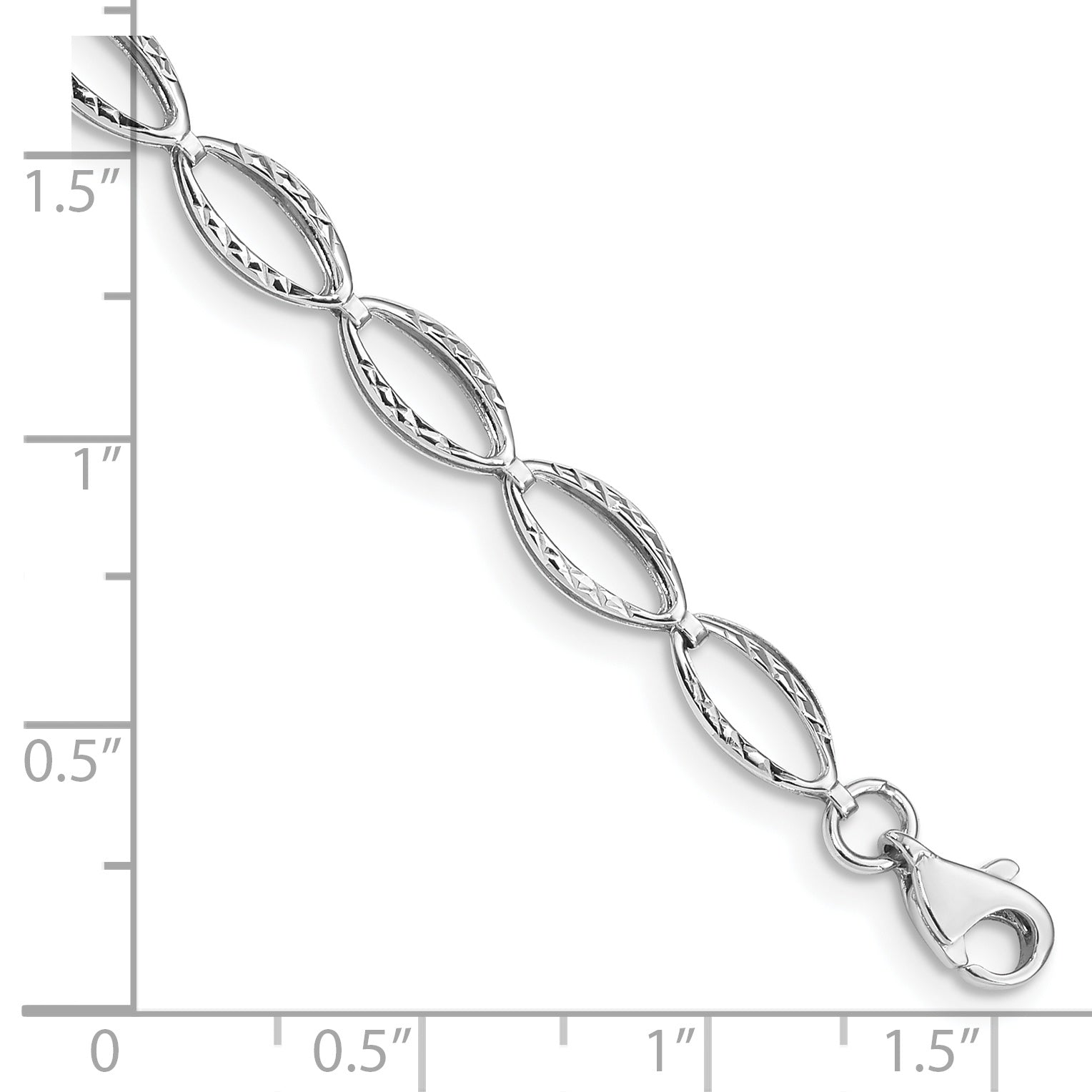14k White Gold Polished Textured Oval Link 7.25 inch Bracelet FB1333