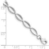 14k White Gold Polished Textured Oval Link 7.25 inch Bracelet FB1333
