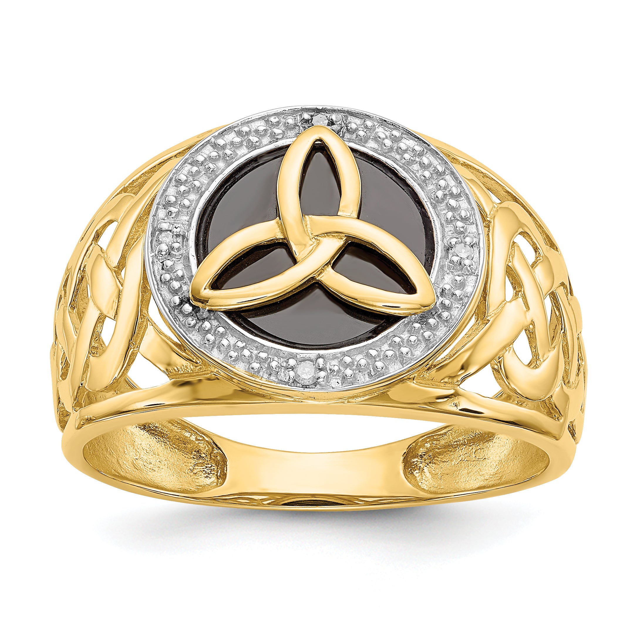 14k and White Rhodium Onyx Diamond Trinity Knot Ring K3857
