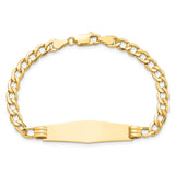 14k Polished Semi-Solid Chain/Solid Plate Cuban Link Soft Diamond Shape 34x10mm Plate 7 inch ID Bracelet DCID133C