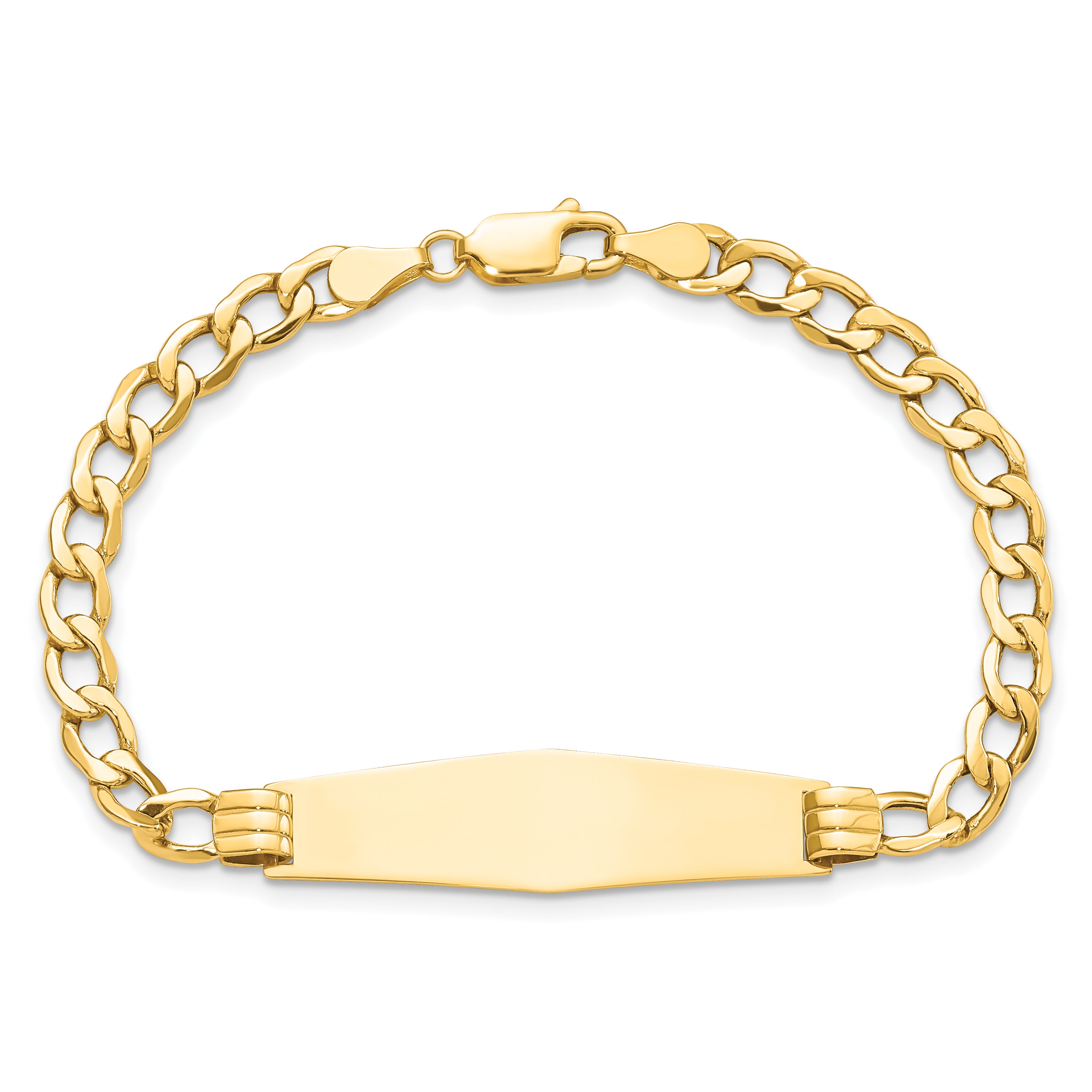 14k Polished Semi-Solid Chain/Solid Plate Cuban Link Soft Diamond Shape 34x10mm Plate 7 inch ID Bracelet DCID133C