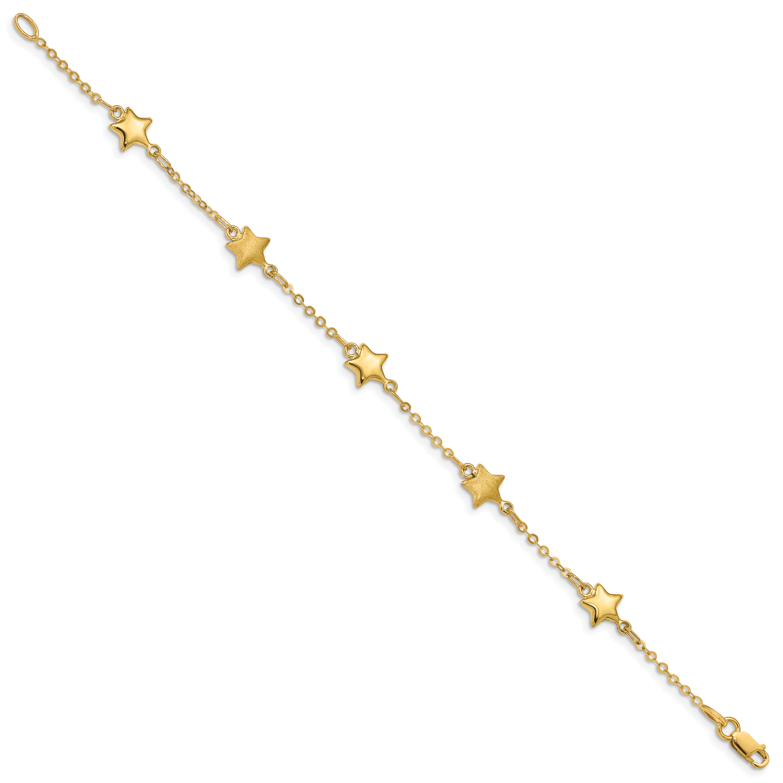 14K Brushed and Polished Puffed Stars 5-Station 7 inch Bracelet FB1546