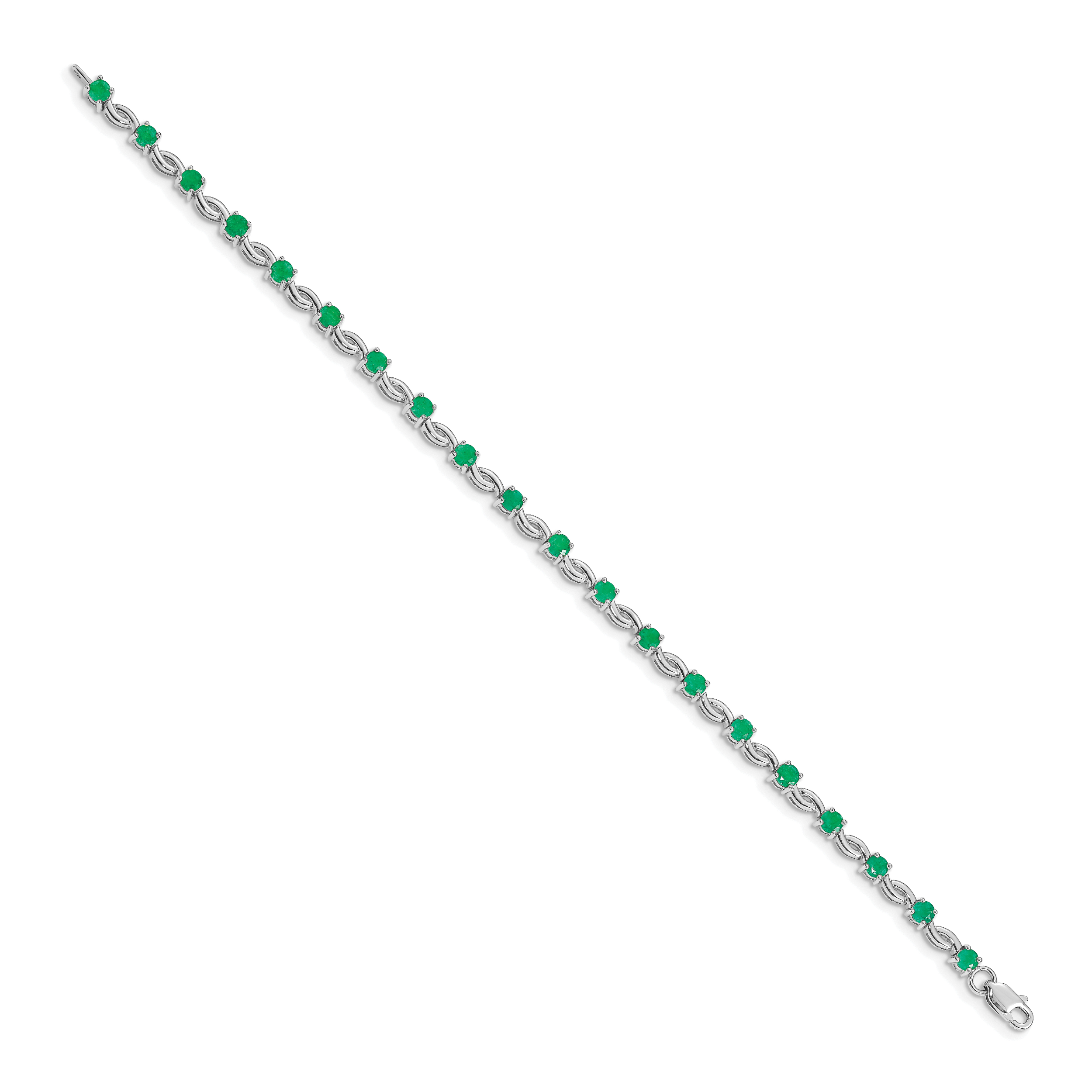 14k White Gold Complete Round Emerald Fancy Link 7 inch Bracelet BM4480