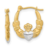 14k w/White Rhodium Polished Claddagh Hoops YE1788