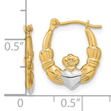 14k w/White Rhodium Polished Claddagh Hoops YE1788