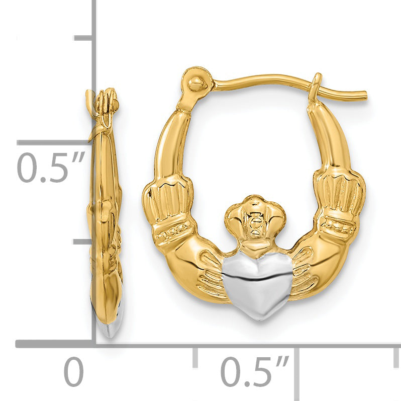 14k w/White Rhodium Polished Claddagh Hoops YE1788