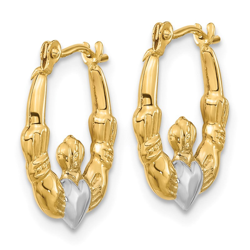 14k w/White Rhodium Polished Claddagh Hoops YE1788
