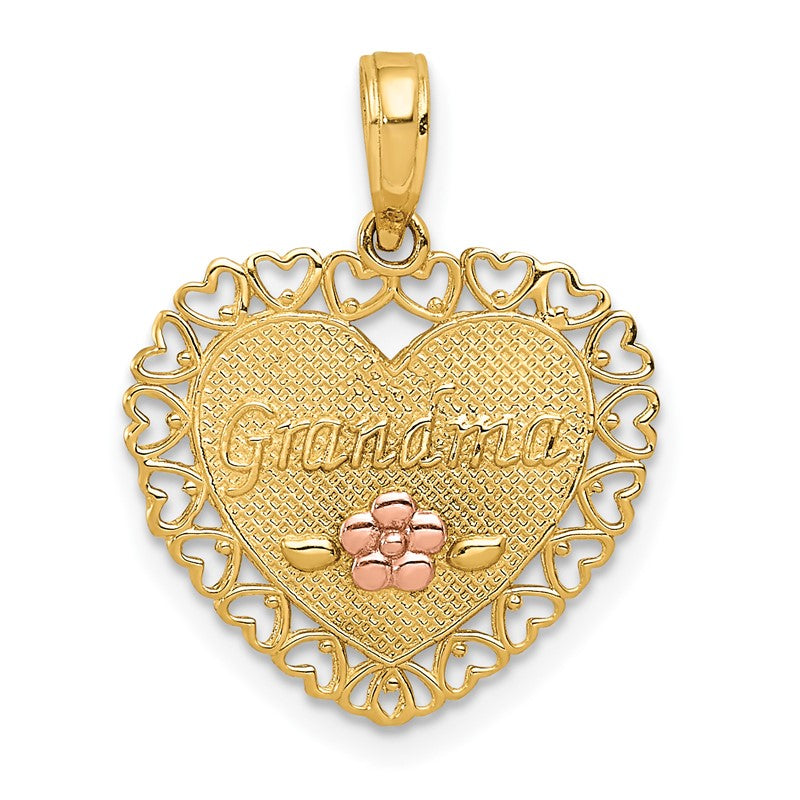 14k Two-Tone GRANDMA Heart with Flower Charm M1805