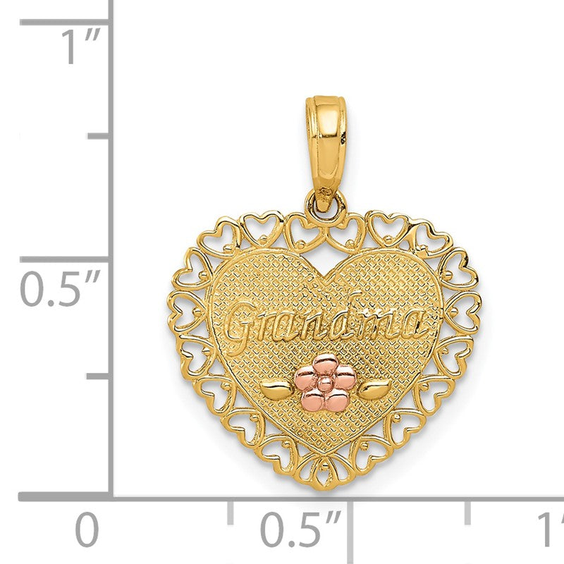 14k Two-Tone GRANDMA Heart with Flower Charm M1805