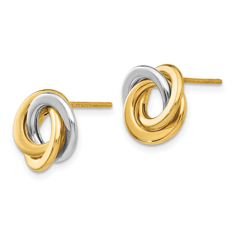14k Two-tone 11mm Polished Intertwined Circles Love Knot Post Earrings TL945