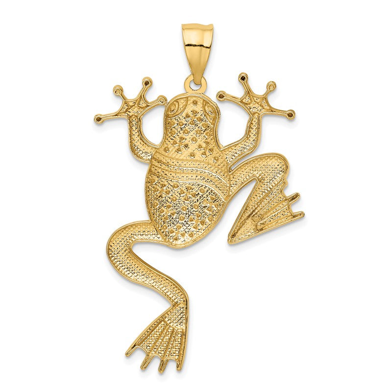 14K and White Rhodium Large Diamond-cut Frog Pendant K3296